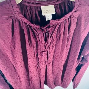 A New Day boho long sleeve blouse in a rich burgundy wine tone with soft texture